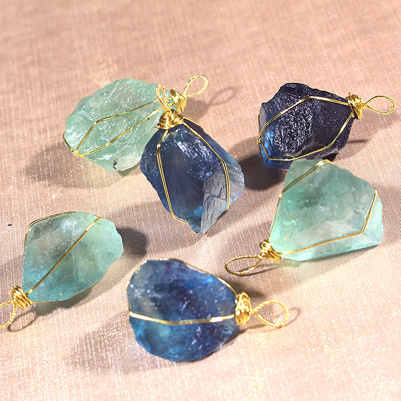 Blue Green Firefly Pendant Pure Natural Seven Color Crystal Tangles Handmade Original Stone Necklace Collarbone Chain Couple Men And Women Personalities