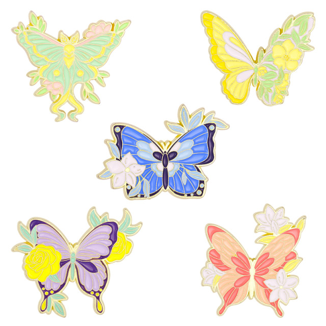 ດອກໄມ້ butterfly brooch ການອອກແບບ niche ໂລຫະ badge pin ກາຕູນເຄື່ອງນຸ່ງຫົ່ມຕົບແຕ່ງ corsage medal