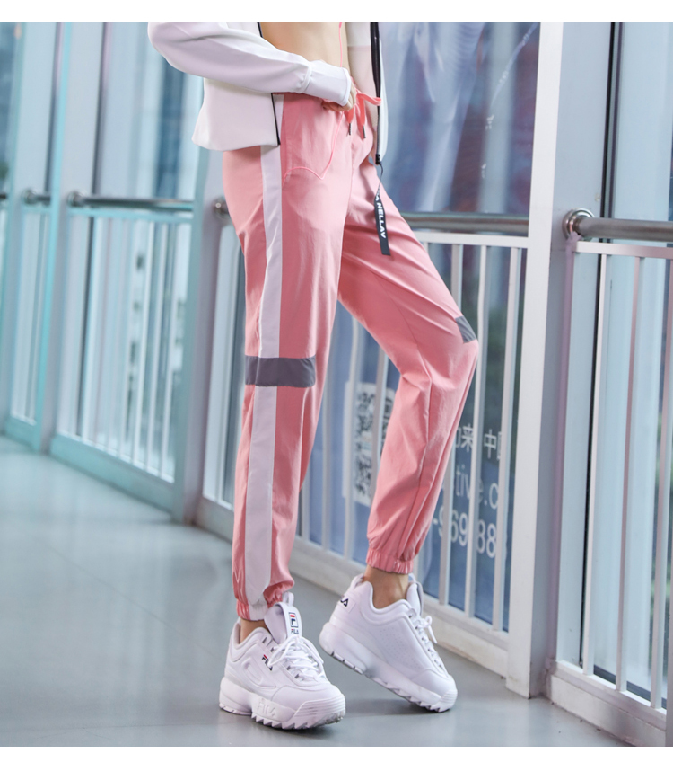 Quần thể thao nhanh khô quần mỏng của phụ nữ mỏng phản xạ chạy bộ quần thể dục phòng tập thể dục kín miệng tập yoga - Quần thể thao quần thể dục 2 sọc