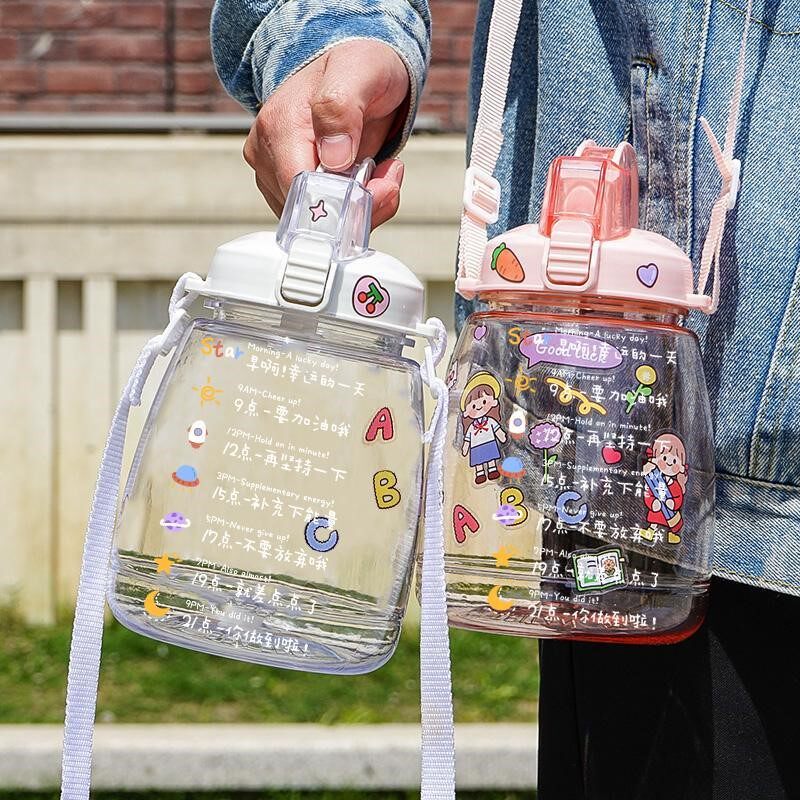 Summer 2000 ml large water glass 2 liters Sport oversized Space Cup Fitness Kettle Portable Straw Cups