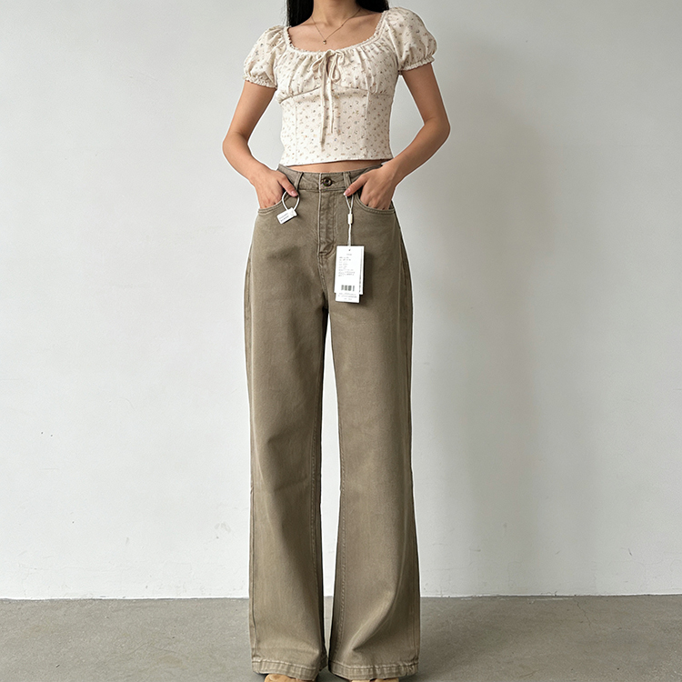 Great Deals on Cabinets! High-End Vintage Mocha Stretch Straight-Leg Pants, Korean-Style Commuter Chic Slimming Jeans