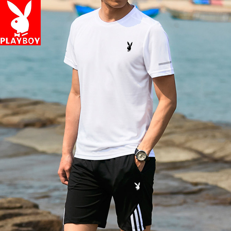 Playboy summer quick-drying sports suit men's thin round neck T-shirt short-sleeved shorts casual sports running clothes