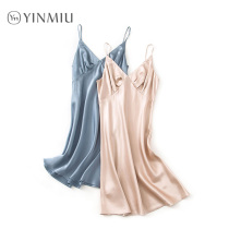 Silk Nightdress Women Summer Sexy Home Clothing Mulberry Silk Pajamas Sexy Pink Silk Sling Dress Summer Thin
