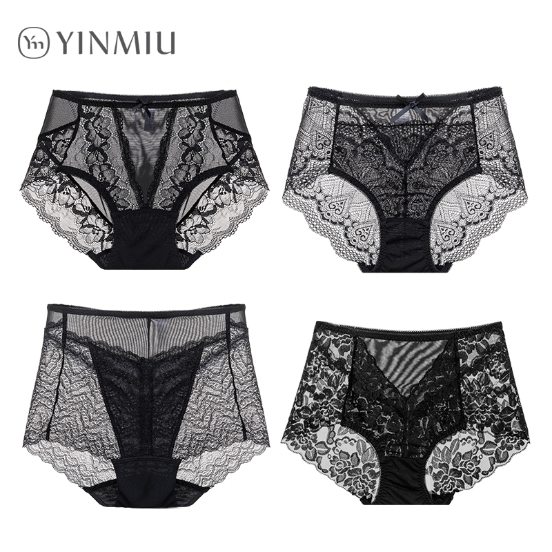 3 Pairs of Lace Panties for Women, Black, Sexy, Mid-Waist, High-Waist, Tummy Control, New Style, Thin, Seamless, Plus Size, Fat mm Shorts