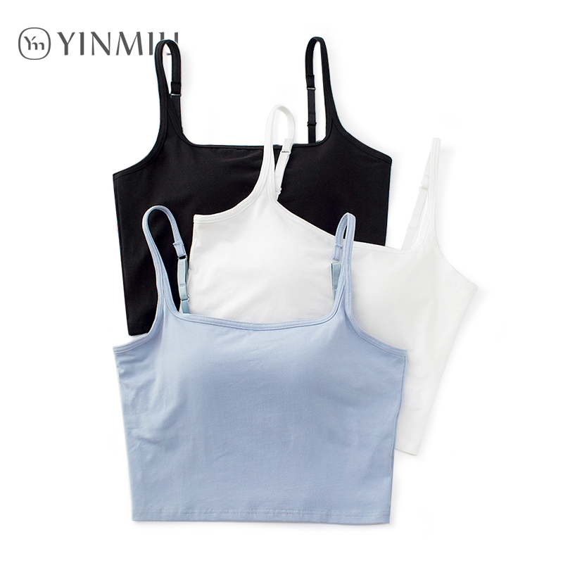White Cotton Camisole with Built-In Bra and Chest Pads, Slim Fit, Can Be Worn as Outerwear, Short Style White Cotton Camisole with Built-In Bra and Chest Pads, Slim Fit, Can Be Worn as Outerwear, Short Style