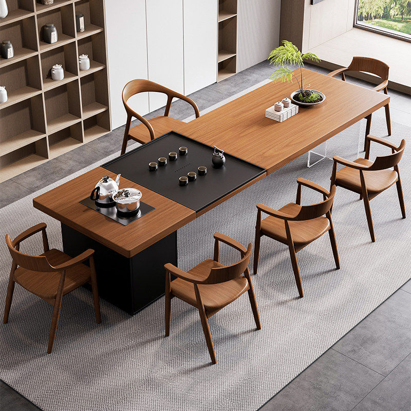 Solid Wood Large Board Tea Table and Chair Set, Office Tea Table, Home Tea Table, New High-End Model with Integrated Kettle and Tea Tray