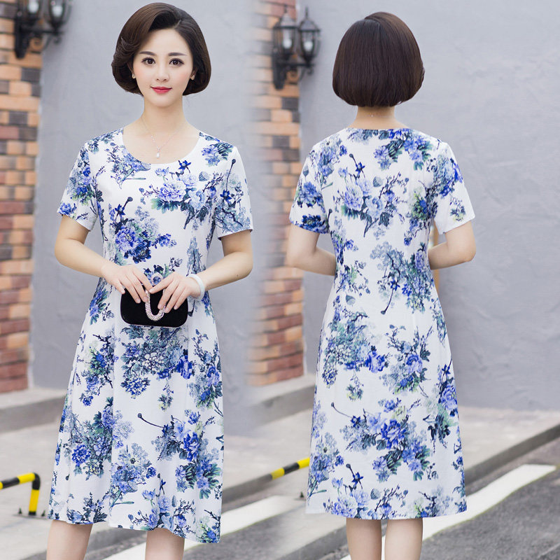 Buy Middleaged and elderly women's cotton silk dress middleaged