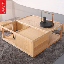 Ancient wood raw flower solid wood coffee table ash wood living room household Square 1 0 meter tea table small household log furniture