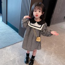 Skirt autumn Korean version navy collar plaid dress children doll collar female baby Foreign skirt