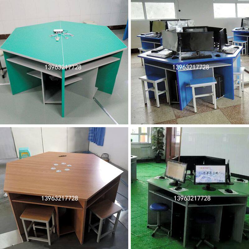 School Six Party Table Chairs Table Chairs Experimental Table Hexagon Table Octagon Table Students Six Places Discussion Training Desk Computer Desk