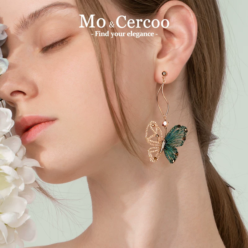Cercoo /Shekou Merian Dream Butterfly Handmade Butterfly Crystal Beaded Tassel Earrings Pendant Long Version Super Fairy Temperament