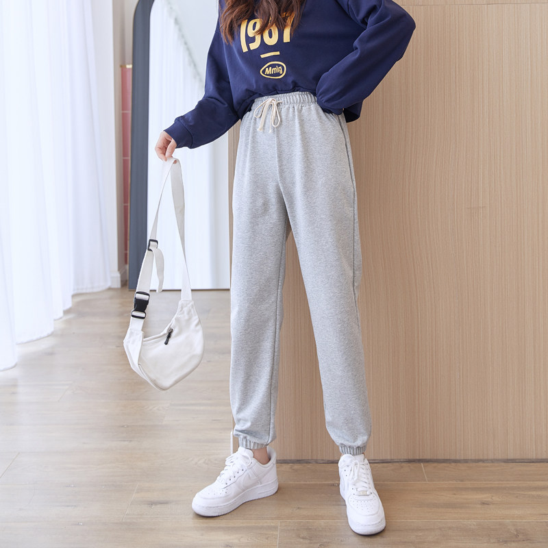 Spring Autumn New Pure Cotton Sports Pants Women Loose Elastic Tightness Tightness Elastic Bunches Slim 100 Hitch Surge Casual Thick Cotton Pants
