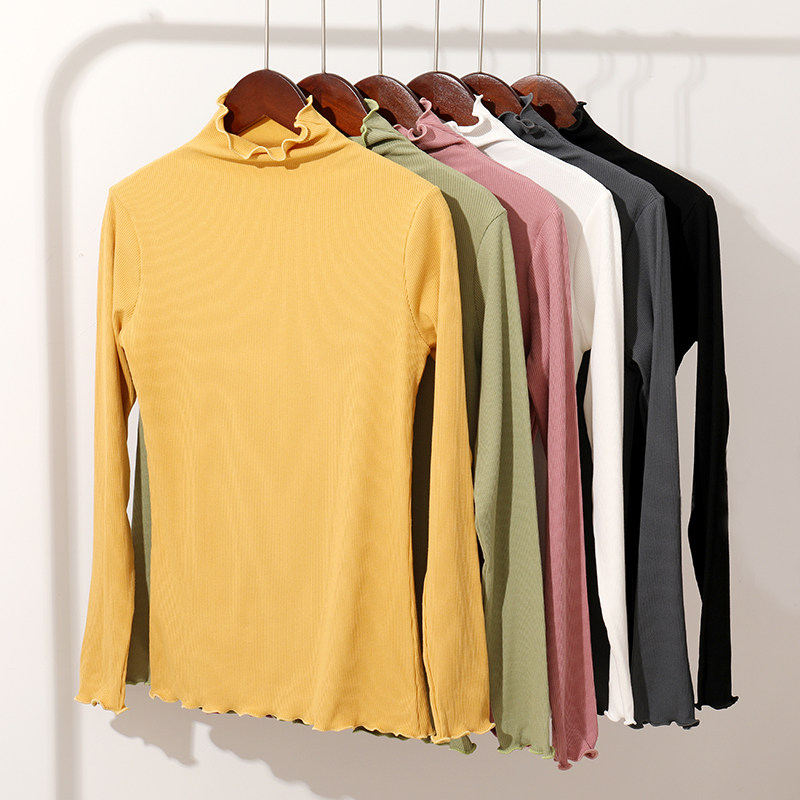 Undershirt woman autumn and winter semi-high collar with long sleeves T-shirt 2020 Spring autumn new agaric side 100 lap thread blouses