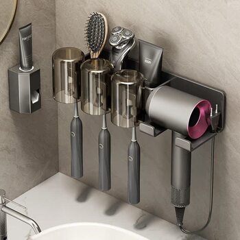 Toothbrush Holder, No-Drill Wall-Mounted Bathroom Electric Toothbrush Rack, Mouthwash Cup, Brushing Cup, Toothpaste, Toothbrush