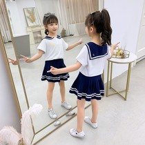 Pure cotton girls suit summer new Korean version of the college style two-piece set of large childrens clothes girl skirt tide