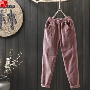 Mùa thu đông 2018 mới quần thun nhung kẻ sọc quần nhung kẻ hoang nữ quần lửng ống quần mỏng quần harem quần
