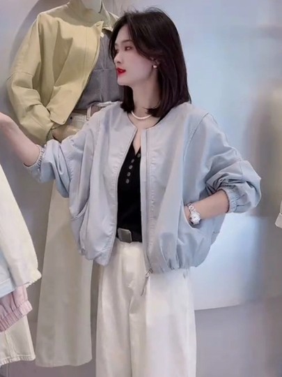 Модная женская укороченная куртка-бомбер с круглым вырезом, весна-осень 2025, новый корейский стиль, свободный крой, универсальная, повседневная, трендовая