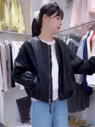 韩版圆领机车皮衣女2025春秋新款高级感小个子宽松时尚气质PU夹克