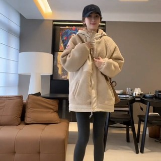 European-Style Quilted Thickened Faux Lamb Wool Hooded Jacket for Women, 2025 Autumn and Winter New Style, High-End Feel, Unisex Couple Cotton Coat