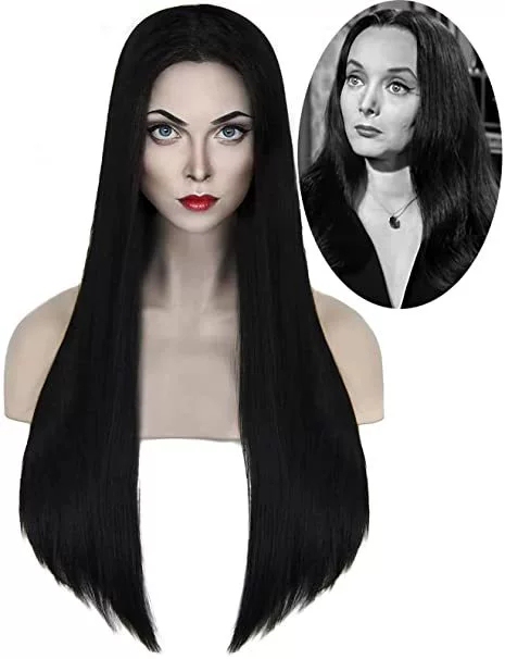 The Addams Family Mom Addams Black Middle-Parted Long Straight Hair Halloween Cosplay Wig Anime Wig