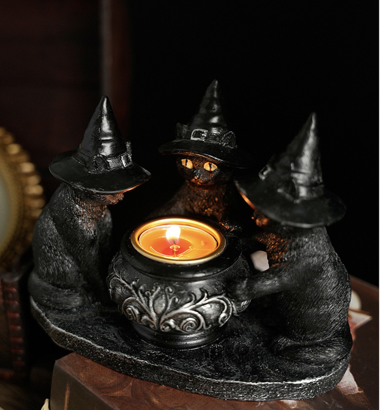 Halloween New Wizard Cat Mysterious Dark Style Retro Ornament Resin Crafts Ghost Festival Scented Candle Candle Holder Halloween New Wizard Cat Mysterious Dark Style Retro Ornament Resin Crafts Ghost Festival Scented Candle Candle Holder