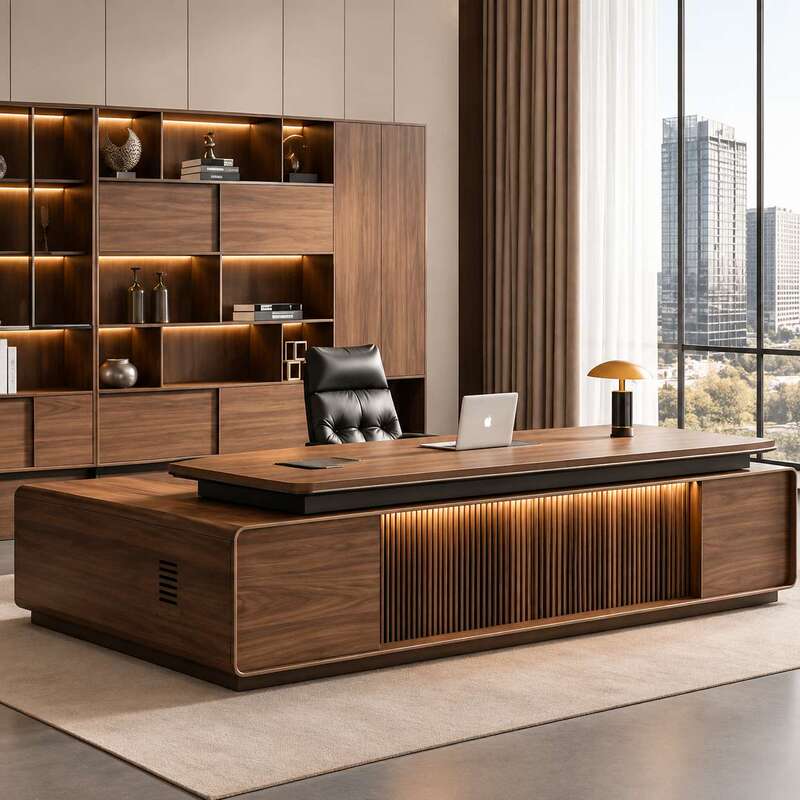 New Style Walnut Wood Office Desk, Light Luxury Executive Desk, Modern Office Home-Use Computer Writing Desk New Style Walnut Wood Office Desk, Light Luxury Executive Desk, Modern Office Home-Use Computer Writing Desk