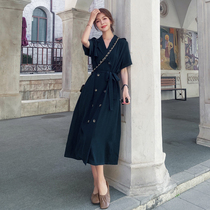 Pregnant woman temperament goddess fan ol waist slim nursing long dress 2021 summer retro Hepburn clothes style jumpsuit