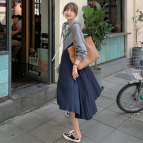 Pregnant women autumn fashion sweater skirt spring and autumn Korean version of long loose belly belly slim pleated jumpsuit skirt