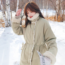 Large size pregnant women winter Lamb hair coat female 2021 New late pregnancy loose medium length padded cotton jacket