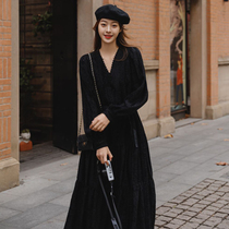 Senior sense pregnant women spring dress vintage lace dress 2021 New loose long black nursing long skirt