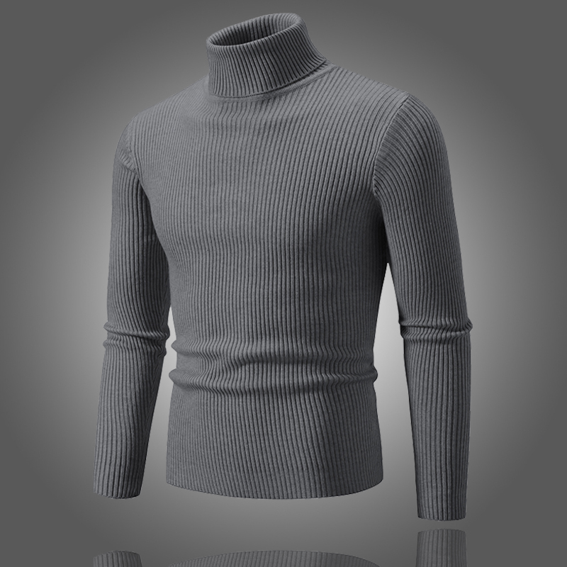 New Autumn and Winter Men's Solid Color Simple High-Neck Pullover Knitwear Trendy Casual Warm Sweater