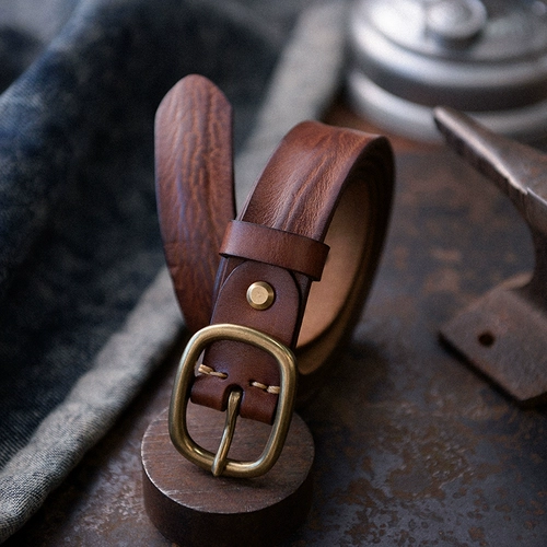 Ретро базовый универсальный медный натуральный ремень, 2.8см, из натуральной кожи