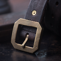 Mountain rock handmade belt super thick cowhide retro old crack mens belt thick mottled granular brass buckle