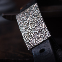 Japanese vintage Amei Kaki style 5mm thickened vegetable tanned cowhide mens hardcore locomotive white copper plate buckle belt