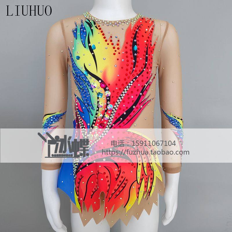 LIUHUO rhythmic gymnastics clothing bodybuilding competition female children's performance custom athletic clothing performance clothing red BD502-1