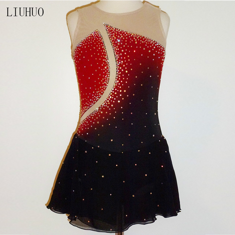 Ice butterfly black and red skating costume figure skating costume performance dress skirt BD98