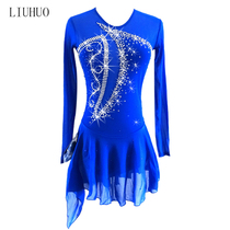 LIUHUO figure skating costume acrobatic suit high-end custom childrens skating dress blue long sleeve BD298