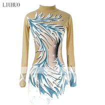 Liuhuo Artistic Gymnastics Performance Clothing Skating Outfit Customized Kids Girls Competition Exam Skirt Long Sleeve Blue BD585