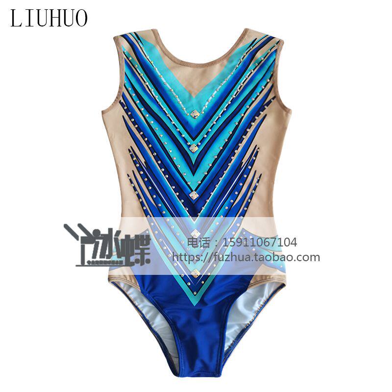 LIUHUO gymnastics clothing children's competition clothing skills art test female professional performance competitive clothing blue BD755-1