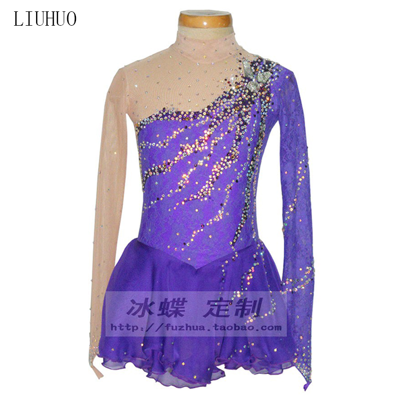 Ice butterfly Dingdice Fancy Skating Clothing Children Long Sleeve Ice Skating out of the ladies Iced Skirt Purple BD171