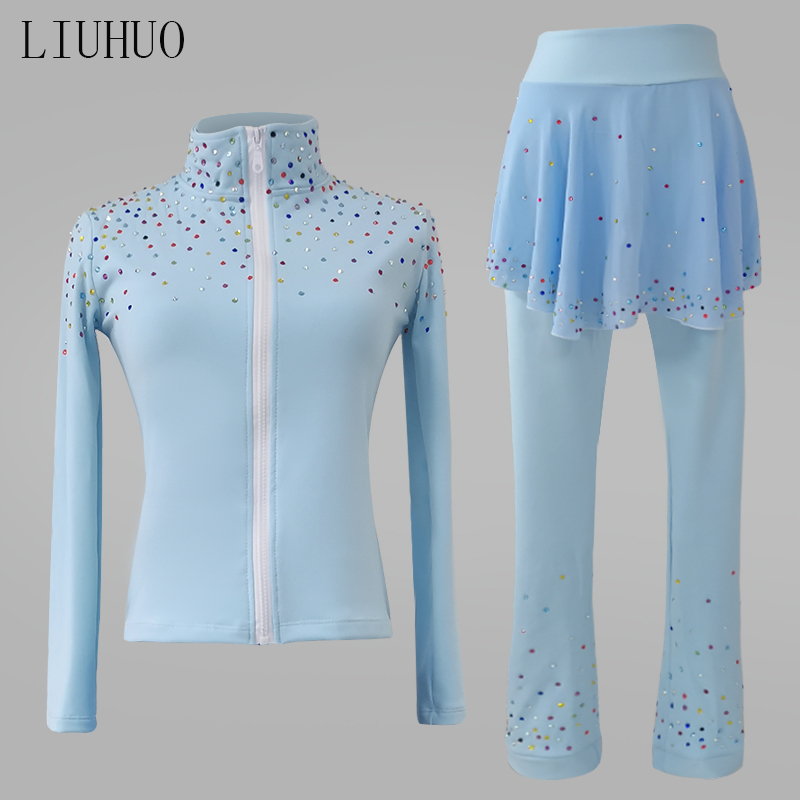 Liuhuo Figure Skating Suit Fleece High Elastic Training Suit Skating Pants Women Light Blue Colorful Set Bd8134X Liuhuo Figure Skating Suit Fleece High Elastic Training Suit Skating Pants Women Light Blue Colorful Set Bd8134X