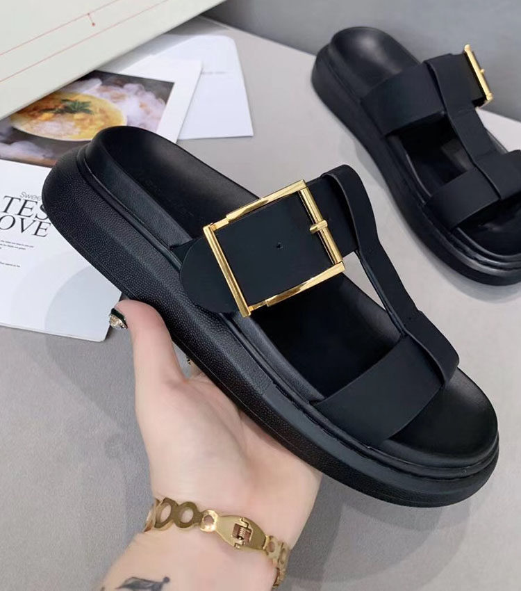 McQuanda Sandals Men's Trendy Thick Bottom 2022 New Summer Casual Flip Flop Muffin Bottom Cowhide Couple Beach Shoes