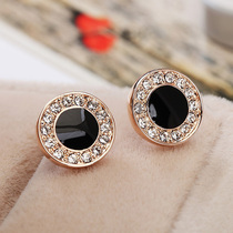 Black stud earrings womens 2020 new trendy quality earrings Korean small diamond round high-grade sense of simple color gold earrings