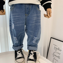 Child Breaking Jeans 2022 Spring New Boy Foreign Air Casual Pants Mid-Boy Boy Loose Pants Tide