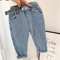 Children Jeans Spring Light Color New Boy Pants 2022 Baby Elastic Casual Pants Children Soft Long Pants