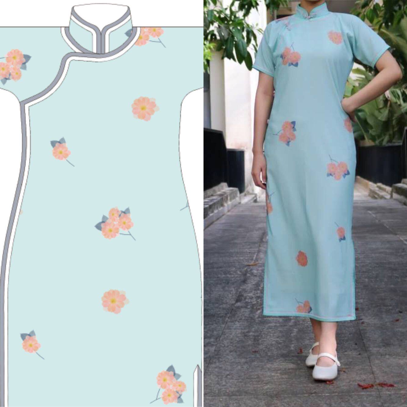 Flat cut without provincial folk burqa cloth-Blue Bottom Haitang (also known as happiness is a blessing)