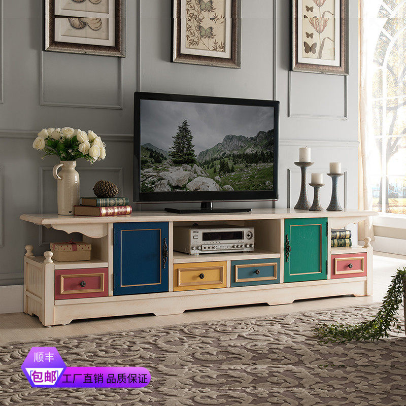 American Mediterranean furniture rural retro wood painting old TV cabinet tea table side cabinet combination system