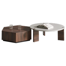 Paul John Italian modern minimalist coffee table combination home solid wood round tea table smoked color high-end tea table