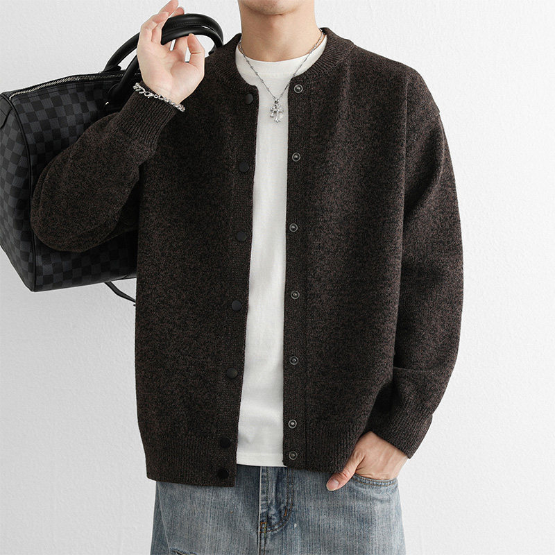 Knitted Wool Sweater Jacket for Men, Spring, Old Money Style, Thin, Thickened, Casual, Half-High Turtleneck, Cardigan Sweater Coat