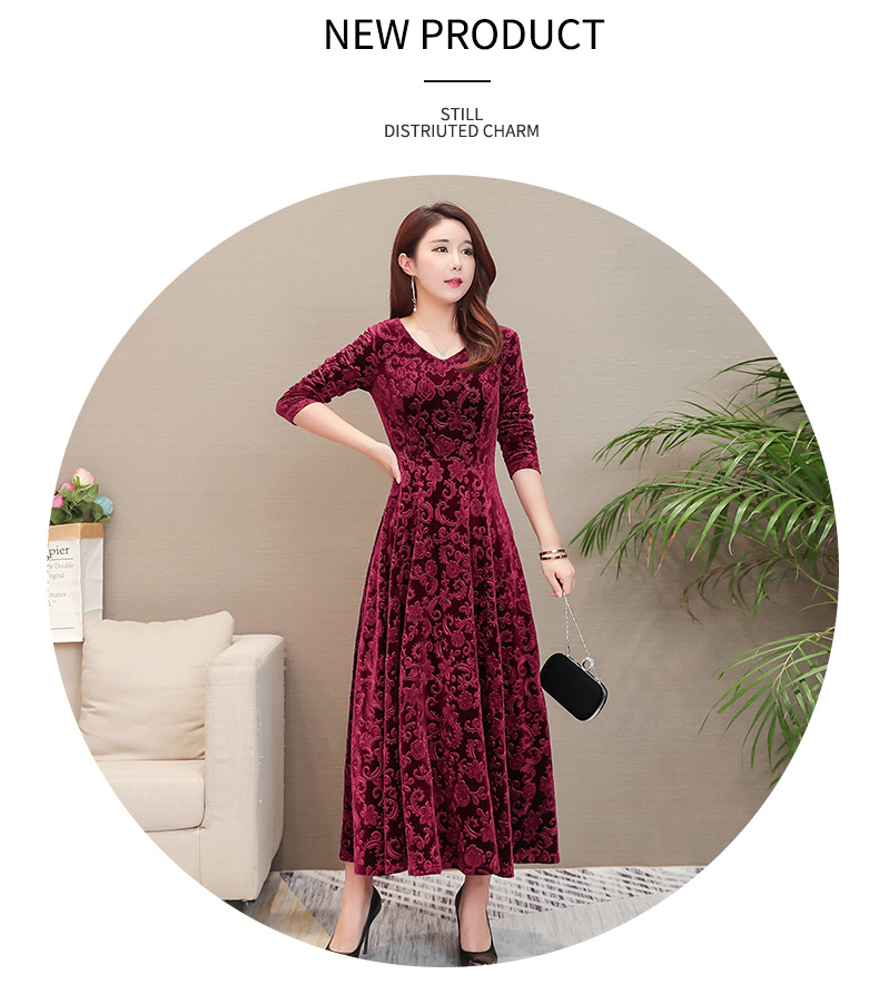 2018 thu đông mới nhung vàng đầm đầm xòe dài tay váy xòe nữ váy đáy váy váy eo cao maxi quỳnh anh